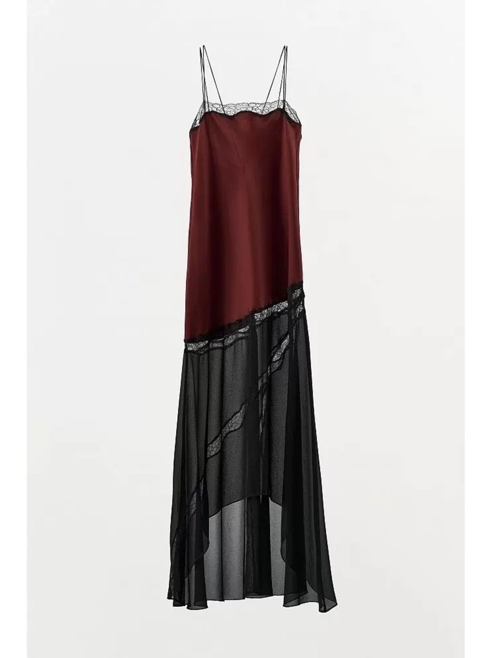 Zara Maxi Satin Lace Slip Dress. Small
